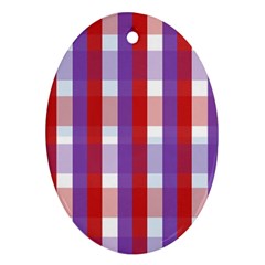 Gingham Pattern Checkered Violet Oval Ornament (two Sides) by Simbadda