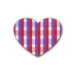 Gingham Pattern Checkered Violet Rubber Coaster (heart)  by Simbadda