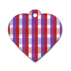 Gingham Pattern Checkered Violet Dog Tag Heart (two Sides) by Simbadda