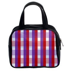 Gingham Pattern Checkered Violet Classic Handbags (2 Sides) by Simbadda