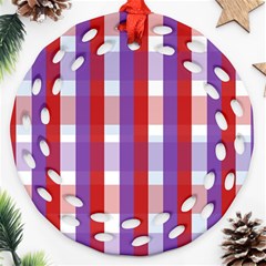 Gingham Pattern Checkered Violet Ornament (round Filigree)