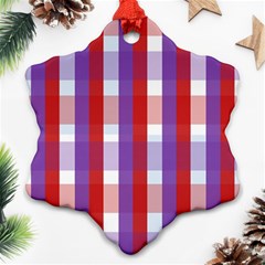 Gingham Pattern Checkered Violet Snowflake Ornament (two Sides)