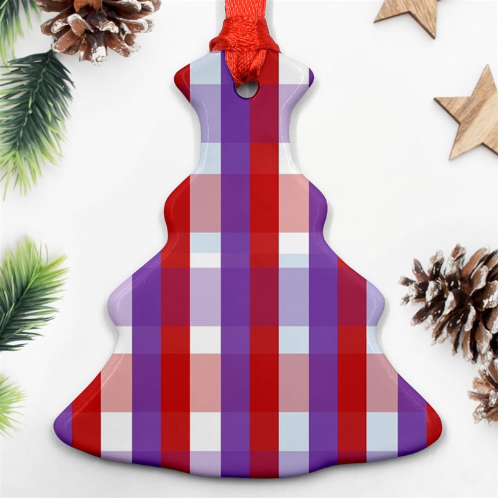 Gingham Pattern Checkered Violet Christmas Tree Ornament (Two Sides)