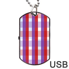 Gingham Pattern Checkered Violet Dog Tag Usb Flash (one Side) by Simbadda