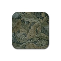 Vintage Background Green Leaves Rubber Coaster (square)  by Simbadda