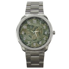 Vintage Background Green Leaves Sport Metal Watch