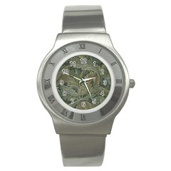 Vintage Background Green Leaves Stainless Steel Watch by Simbadda