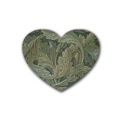 Vintage Background Green Leaves Rubber Coaster (heart)  by Simbadda