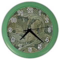 Vintage Background Green Leaves Color Wall Clocks by Simbadda