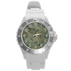 Vintage Background Green Leaves Round Plastic Sport Watch (l)