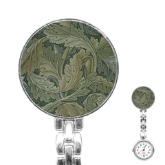 Vintage Background Green Leaves Stainless Steel Nurses Watch