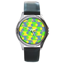 Abric Cotton Bright Blue Lime Round Metal Watch