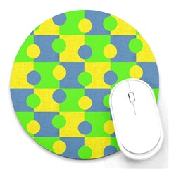 Abric Cotton Bright Blue Lime Round Mousepads by Simbadda