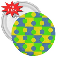 Abric Cotton Bright Blue Lime 3  Buttons (10 Pack) 