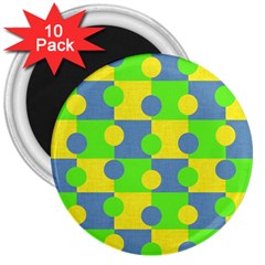 Abric Cotton Bright Blue Lime 3  Magnets (10 Pack)  by Simbadda