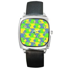 Abric Cotton Bright Blue Lime Square Metal Watch