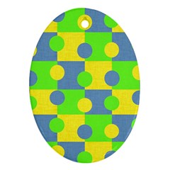 Abric Cotton Bright Blue Lime Oval Ornament (two Sides) by Simbadda