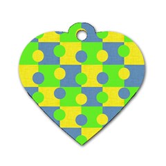 Abric Cotton Bright Blue Lime Dog Tag Heart (one Side) by Simbadda