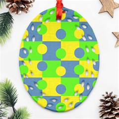 Abric Cotton Bright Blue Lime Oval Filigree Ornament (two Sides)