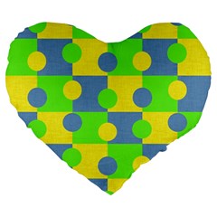 Abric Cotton Bright Blue Lime Large 19  Premium Heart Shape Cushions