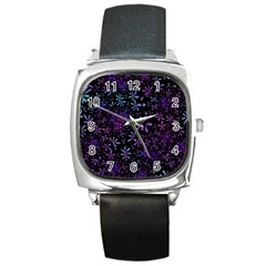 Retro Flower Pattern Design Batik Square Metal Watch