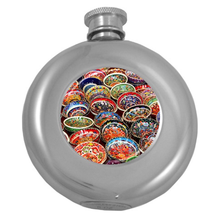 Art Background Bowl Ceramic Color Round Hip Flask (5 oz)