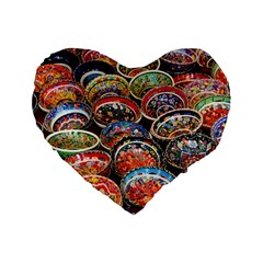 Art Background Bowl Ceramic Color Standard 16  Premium Heart Shape Cushions by Simbadda