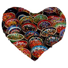 Art Background Bowl Ceramic Color Large 19  Premium Heart Shape Cushions by Simbadda