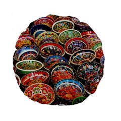 Art Background Bowl Ceramic Color Standard 15  Premium Flano Round Cushions