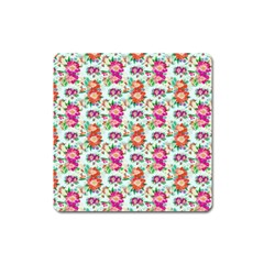 Floral Flower Pattern Seamless Square Magnet