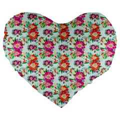 Floral Flower Pattern Seamless Large 19  Premium Heart Shape Cushions