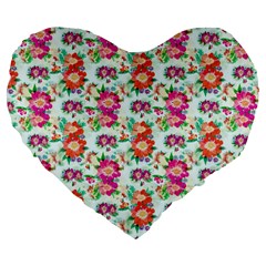 Floral Flower Pattern Seamless Large 19  Premium Flano Heart Shape Cushions