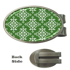 St Patrick S Day Damask Vintage Green Background Pattern Money Clips (oval) 