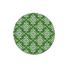 St Patrick S Day Damask Vintage Green Background Pattern Magnet 3  (round) by Simbadda