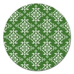 St Patrick S Day Damask Vintage Green Background Pattern Magnet 5  (round) by Simbadda