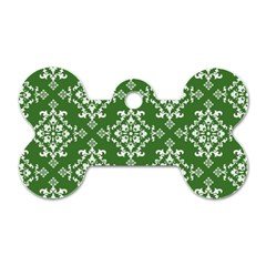 St Patrick S Day Damask Vintage Green Background Pattern Dog Tag Bone (two Sides)