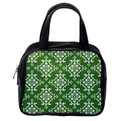 St Patrick S Day Damask Vintage Green Background Pattern Classic Handbags (one Side) by Simbadda