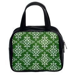 St Patrick S Day Damask Vintage Green Background Pattern Classic Handbags (2 Sides) by Simbadda