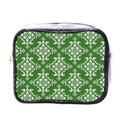 St Patrick S Day Damask Vintage Green Background Pattern Mini Toiletries Bags by Simbadda