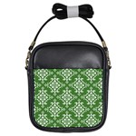 St Patrick S Day Damask Vintage Green Background Pattern Girls Sling Bags Front