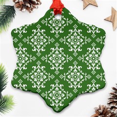 St Patrick S Day Damask Vintage Green Background Pattern Ornament (snowflake) by Simbadda