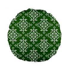 St Patrick S Day Damask Vintage Green Background Pattern Standard 15  Premium Round Cushions by Simbadda