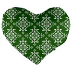 St Patrick S Day Damask Vintage Green Background Pattern Large 19  Premium Heart Shape Cushions Front