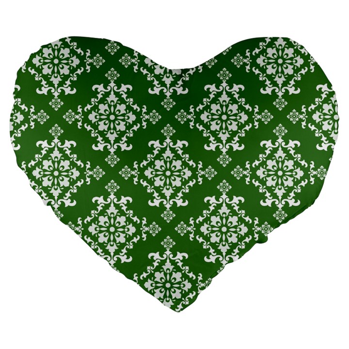 St Patrick S Day Damask Vintage Green Background Pattern Large 19  Premium Heart Shape Cushions