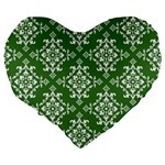 St Patrick S Day Damask Vintage Green Background Pattern Large 19  Premium Heart Shape Cushions Back