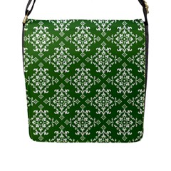 St Patrick S Day Damask Vintage Green Background Pattern Flap Messenger Bag (l)  by Simbadda