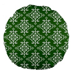 St Patrick S Day Damask Vintage Green Background Pattern Large 18  Premium Flano Round Cushions