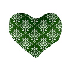 St Patrick S Day Damask Vintage Green Background Pattern Standard 16  Premium Flano Heart Shape Cushions by Simbadda