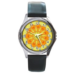 Sunshine Sunny Sun Abstract Yellow Round Metal Watch