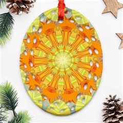 Sunshine Sunny Sun Abstract Yellow Oval Filigree Ornament (two Sides)